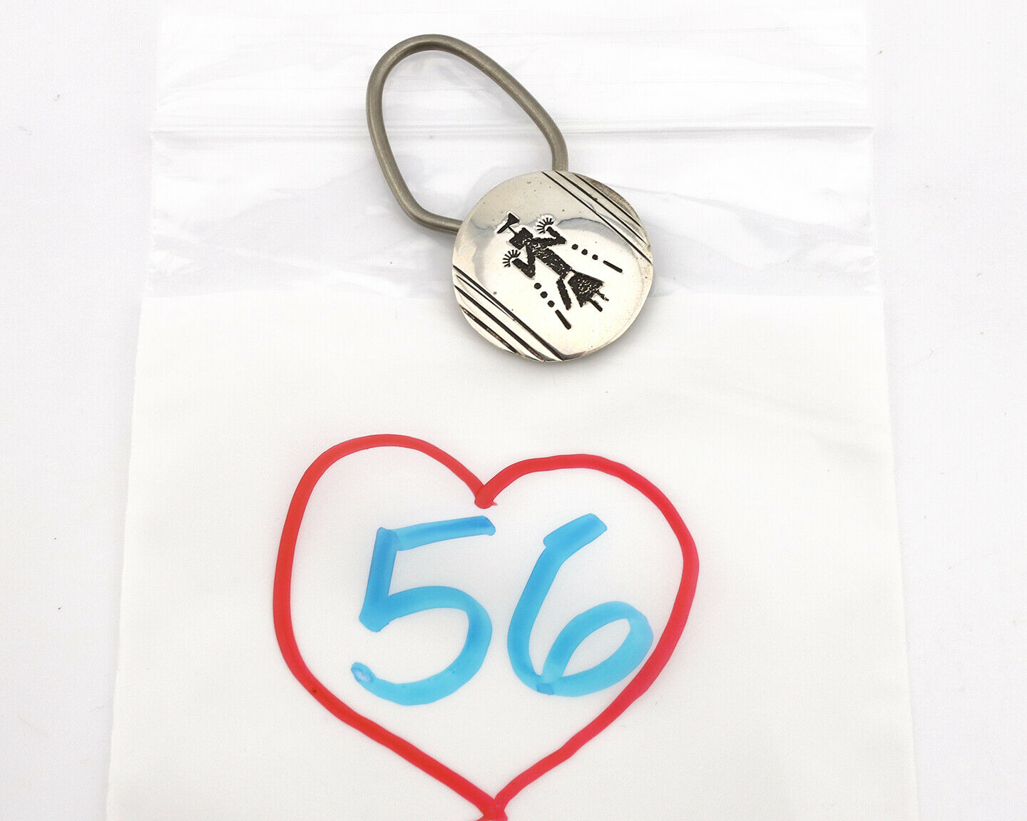 Navajo Kokopelli Key Chain .925 Silver Handmade Overlay Signed Thomas Singer C80