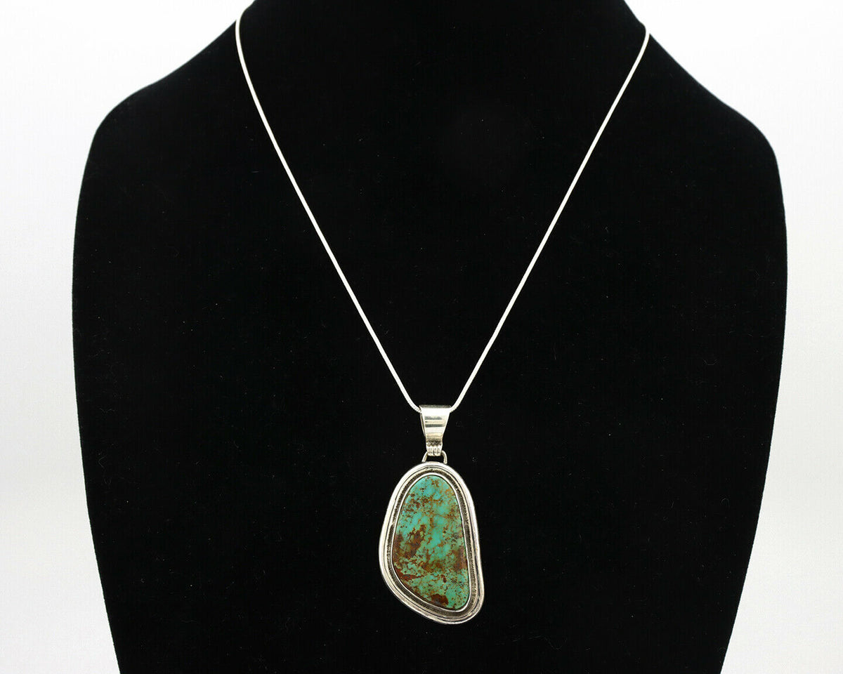 Navajo Kingman Turquoise Pendant .925 Silver Artist Signed Sunrise C.80's