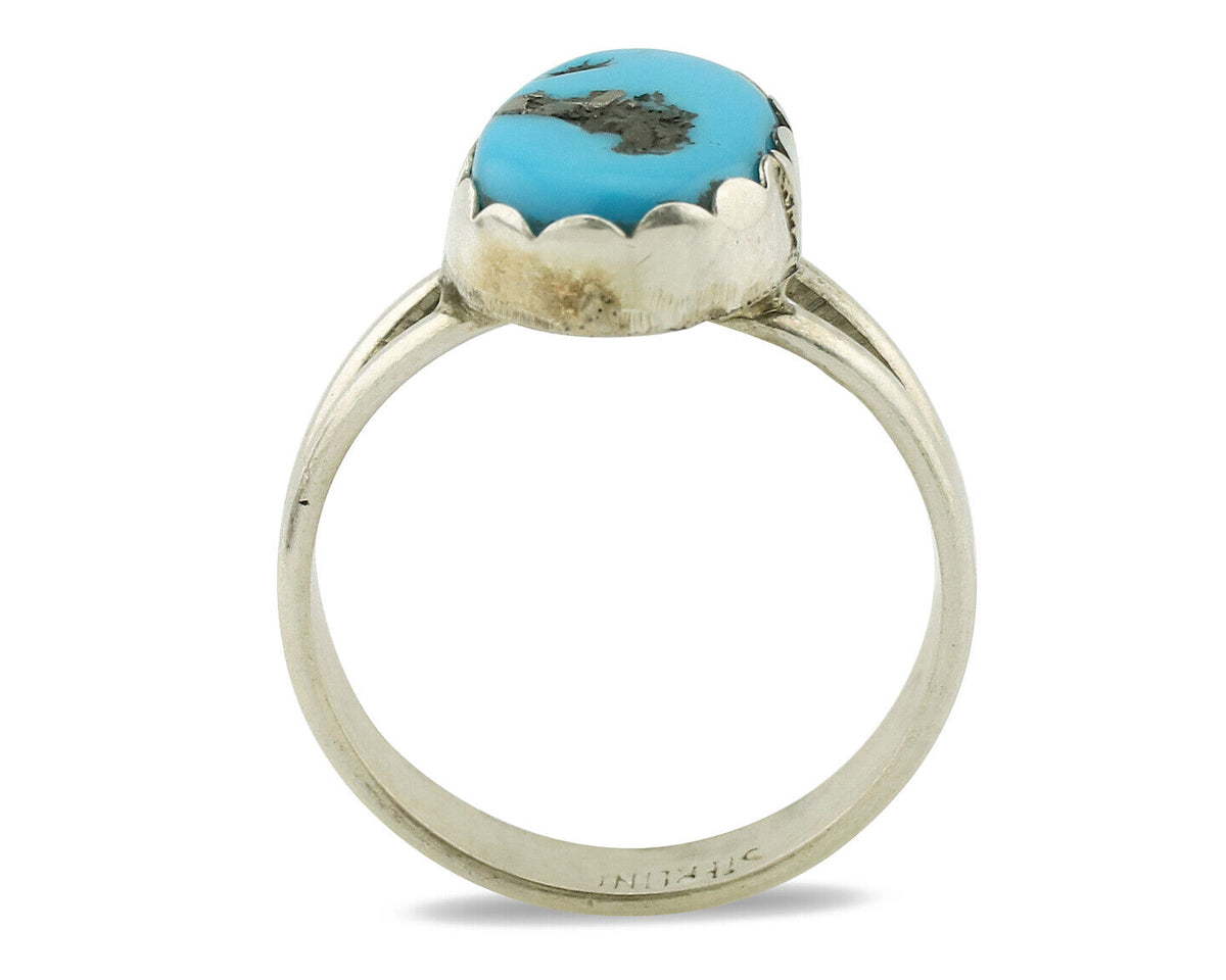 Navajo Ring .925 Silver Sleeping Beauty Turquoise Native American Artist C.1980s