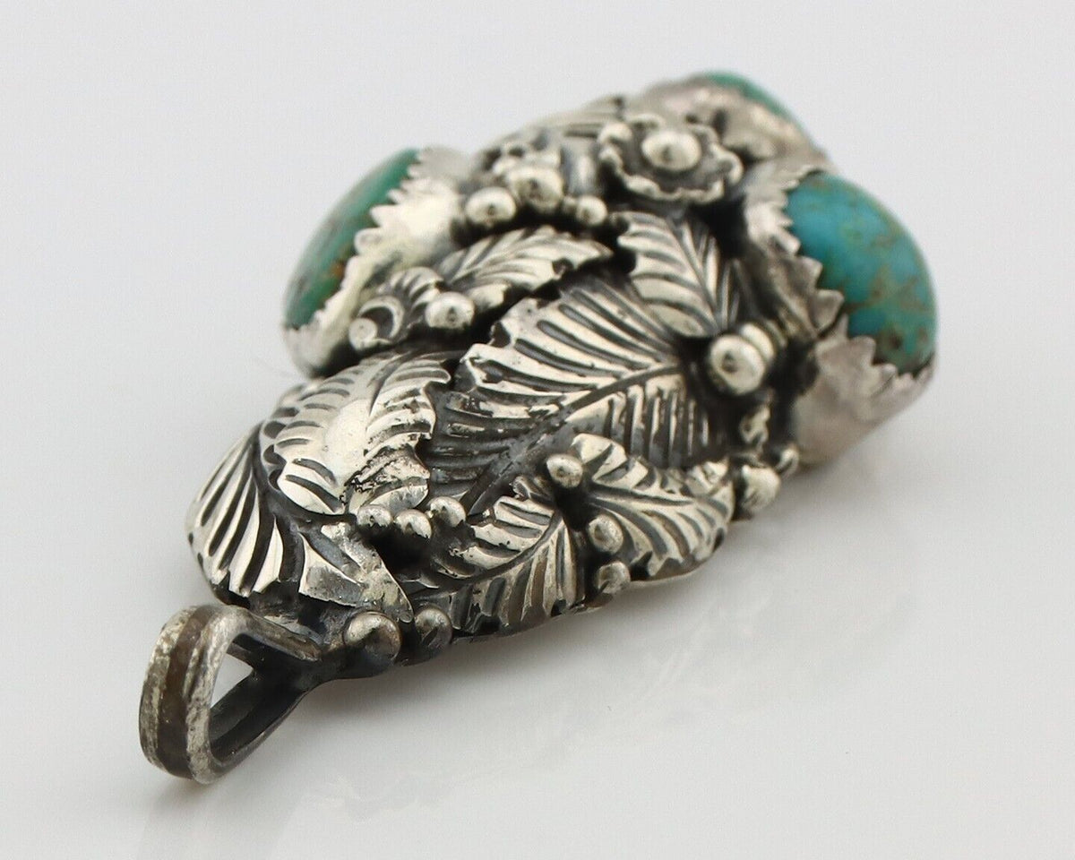 Navajo Pendant 925 Silver Natural Mined High Grade Turquoise Signed Tom Willeto