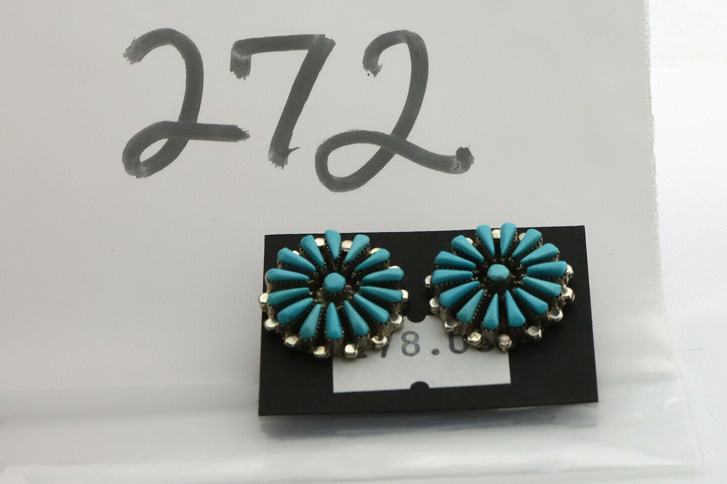 Zuni Earrings .925 Silver Petti Point Natural Blue Turquoise Native Artist C.80s