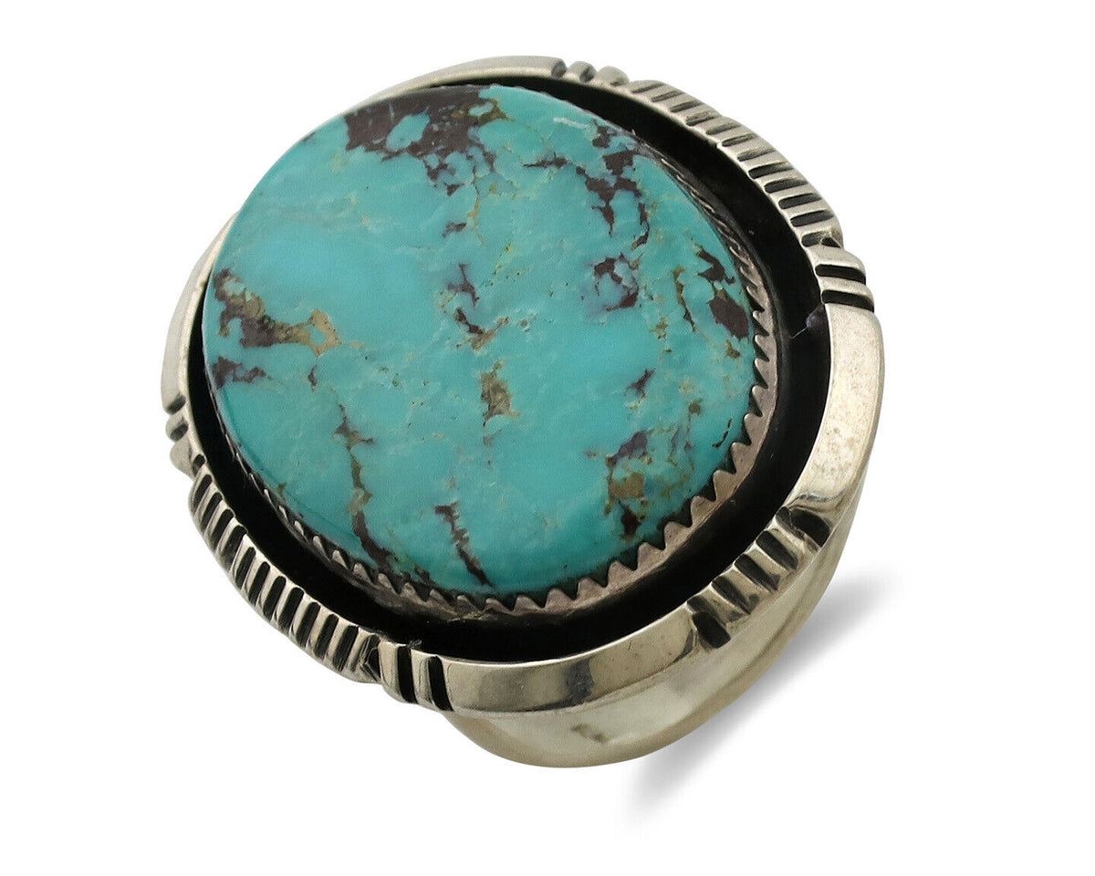 Navajo Ring .925 Silver Natural Turquoise Artist Signed William Denetdale C.80s