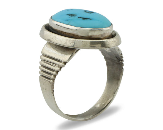 Navajo Ring .925 Silver Sleeping Beauty Turquoise Artist Signed PS C.80's