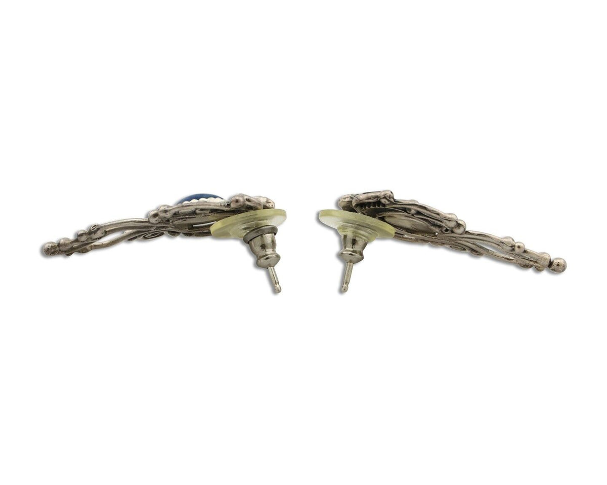 Navajo Earrings 925 Silver Natural Mined Denim Lapis Native American Artist C80s