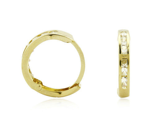 14k Solid Yellow Gold CZ Hoop Earrings 3mm x 16mm Mens Huggie Hoop Earrings