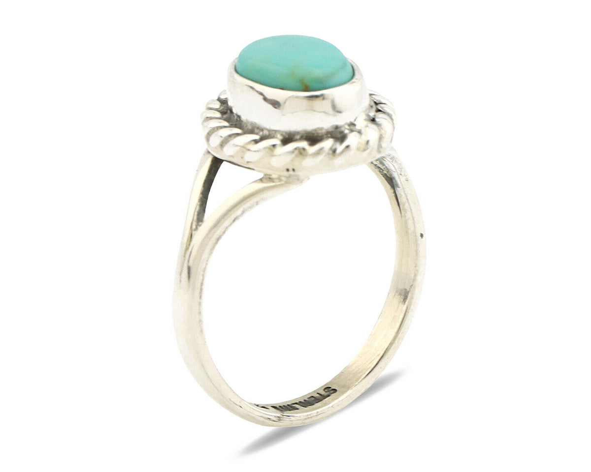 Navajo Ring .925 Silver Kingman Turquoise Artist Signed Gecko C.90's