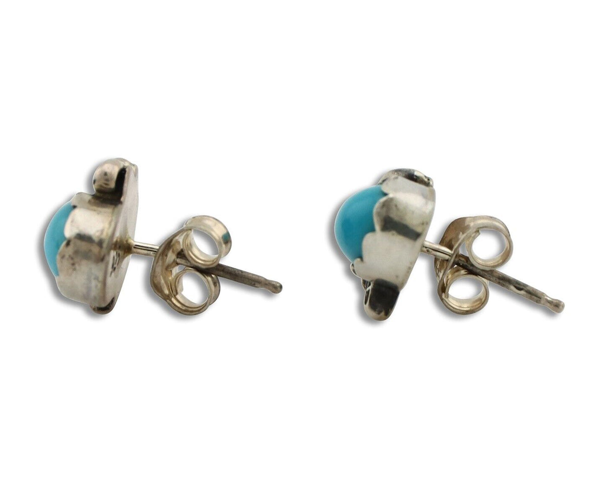 Navajo Earrings 925 Silver Natural Mined Turquoise Native American Artist C.80's