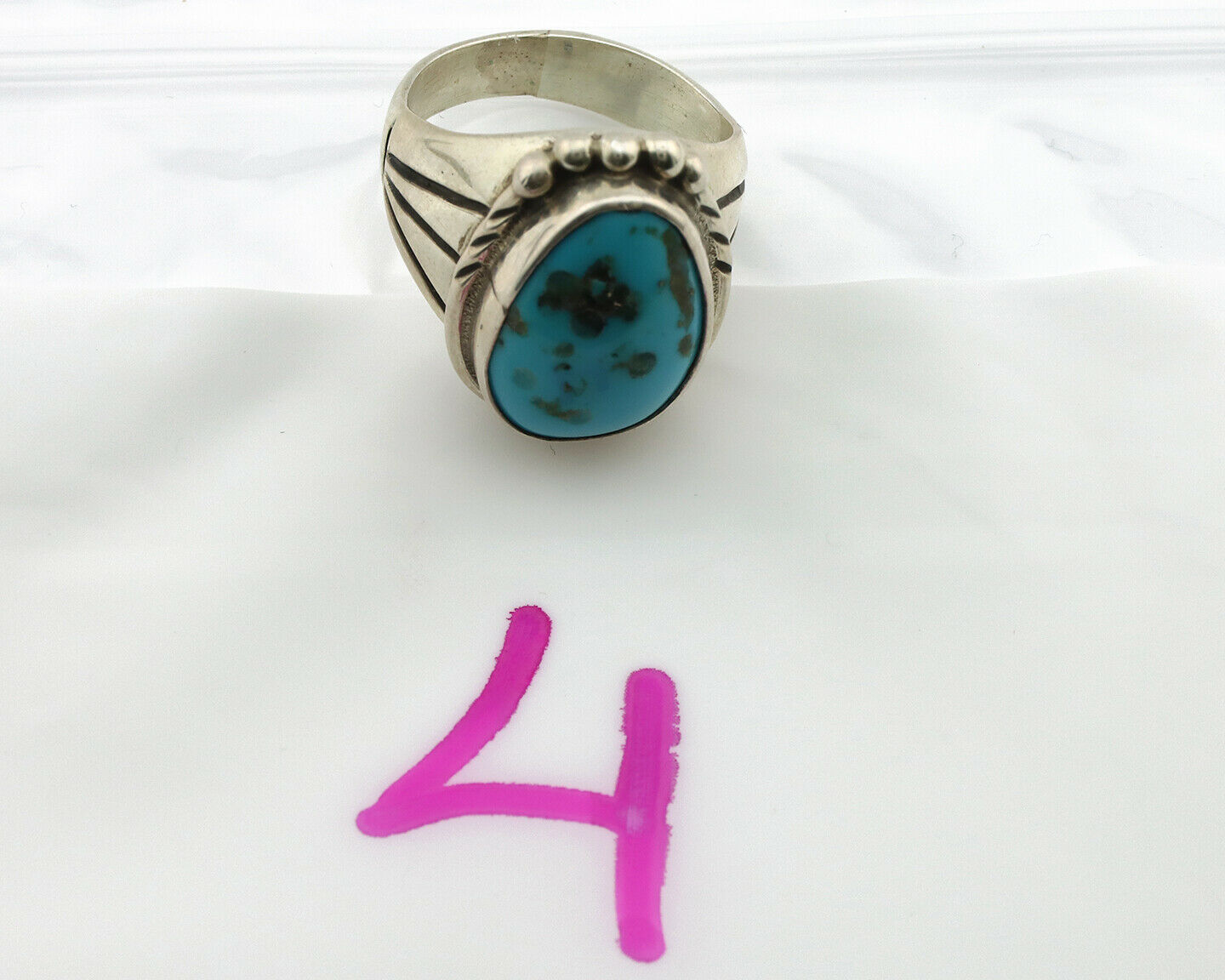Navajo Ring .925 Silver Turquoise Mountain Native American Artist C.80's