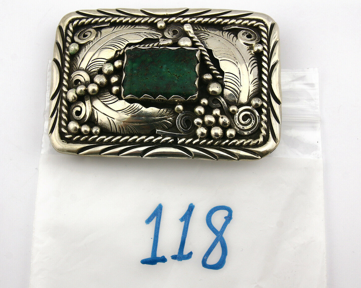 Navajo Belt Buckle .925 Silver Turquoise Native Artist Signed C Montoya C.80's