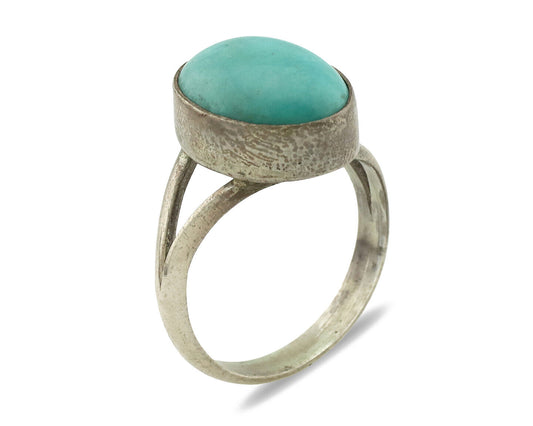 Navajo Ring .925 Silver Kingman Turquoise Native American Artist C.1980's