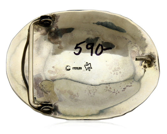 Navajo Belt Buckle .925 Silver Variscite Native Artist Signed C Montoya C.80's