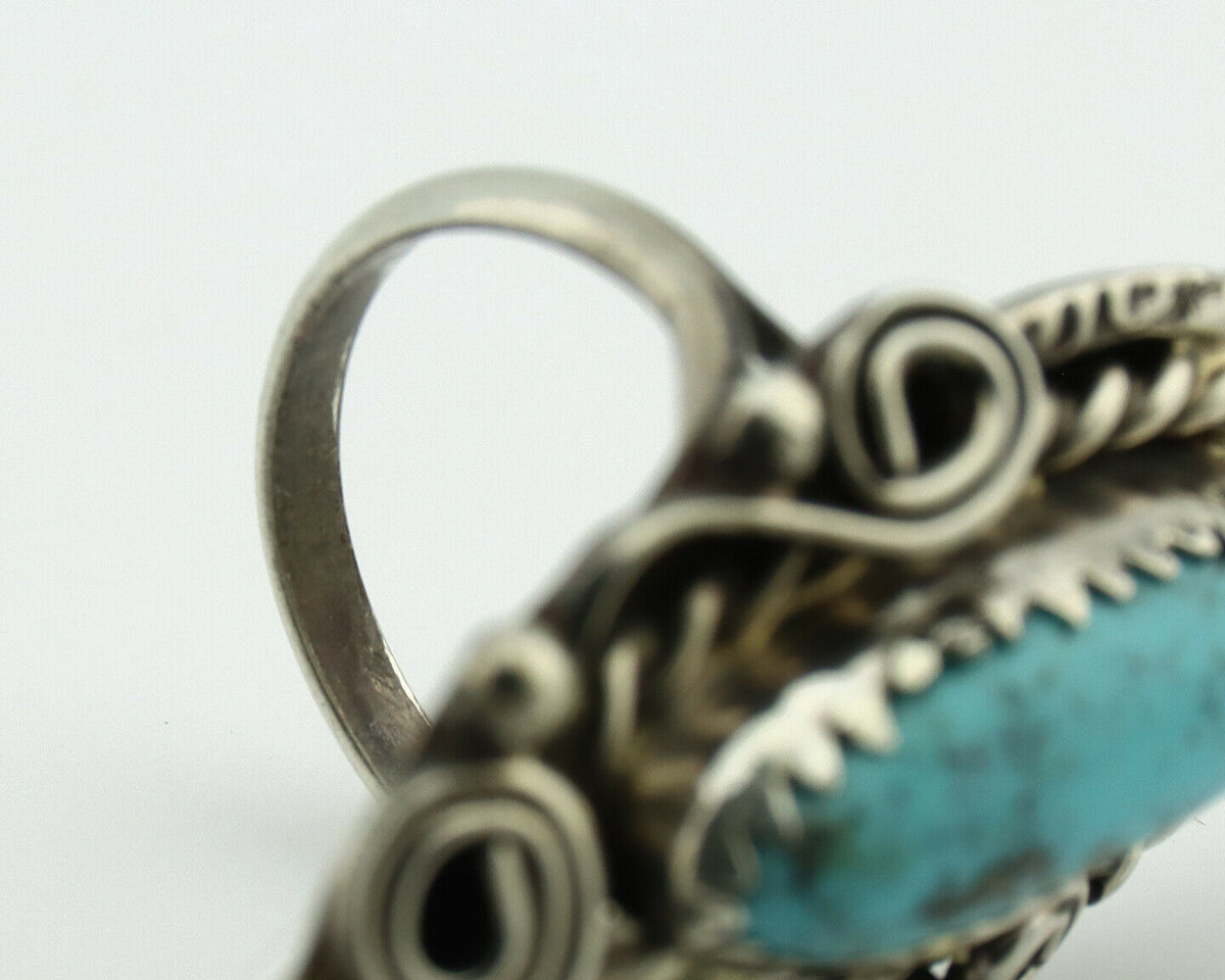 Navajo Ring .925 Silver Natural Morenci Turquoise Artist Signed PR C.80's