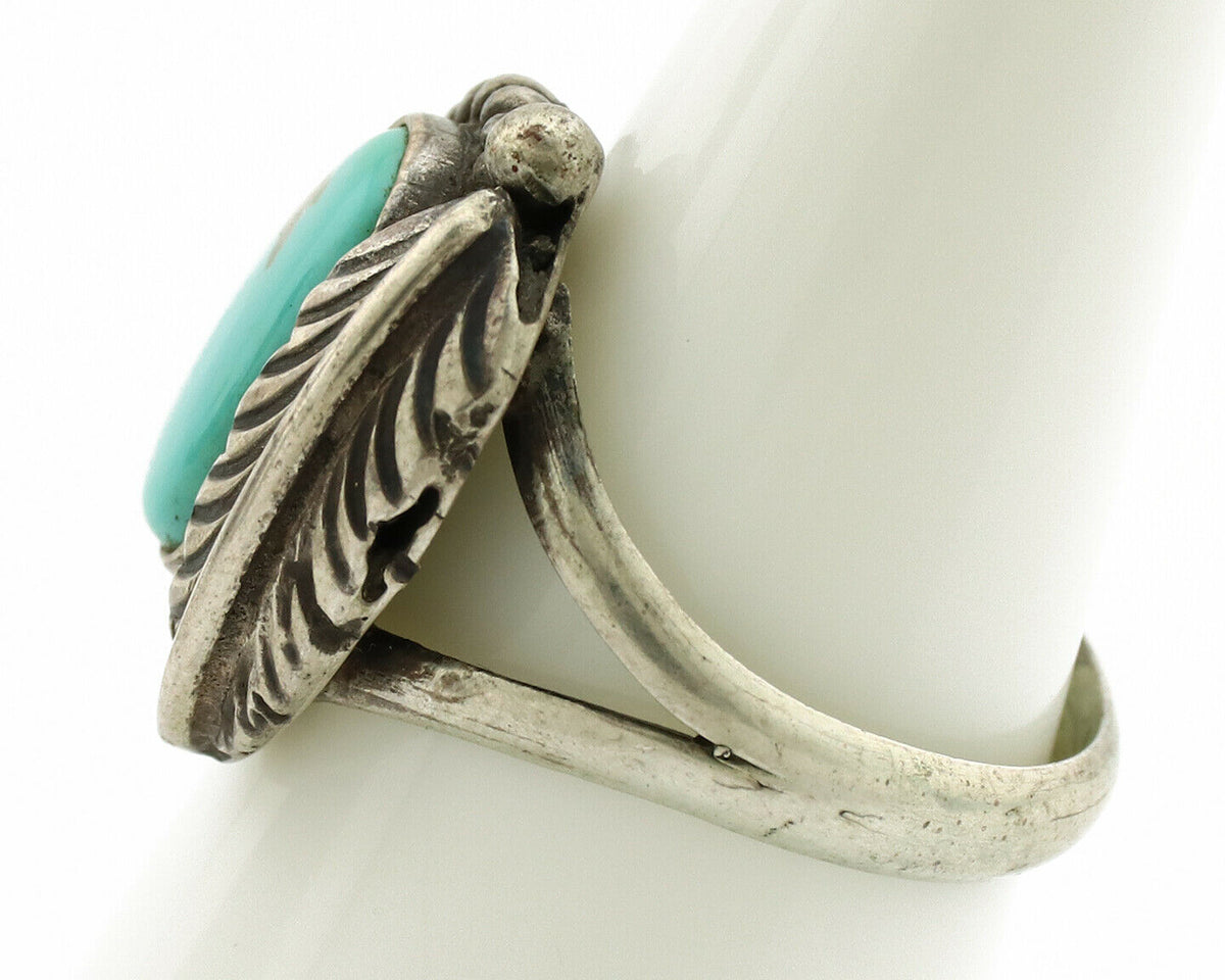 Navajo Ring .925 Silver Kingman Turquoise Artist Signed Sun C.1980's