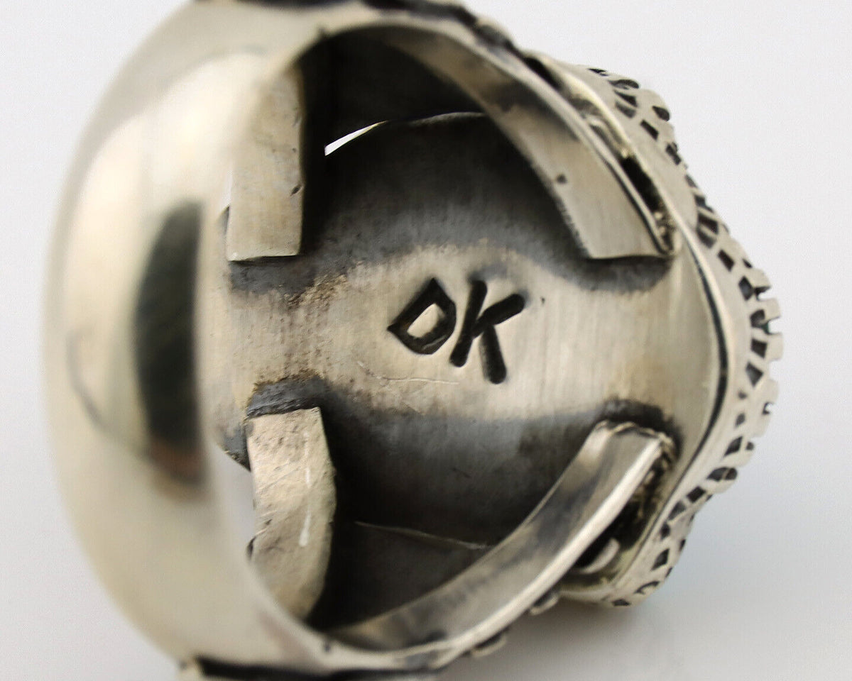 Navajo Ring .925 Silver Sleeping Beauty Turquoise Artist Signed DK C.80's
