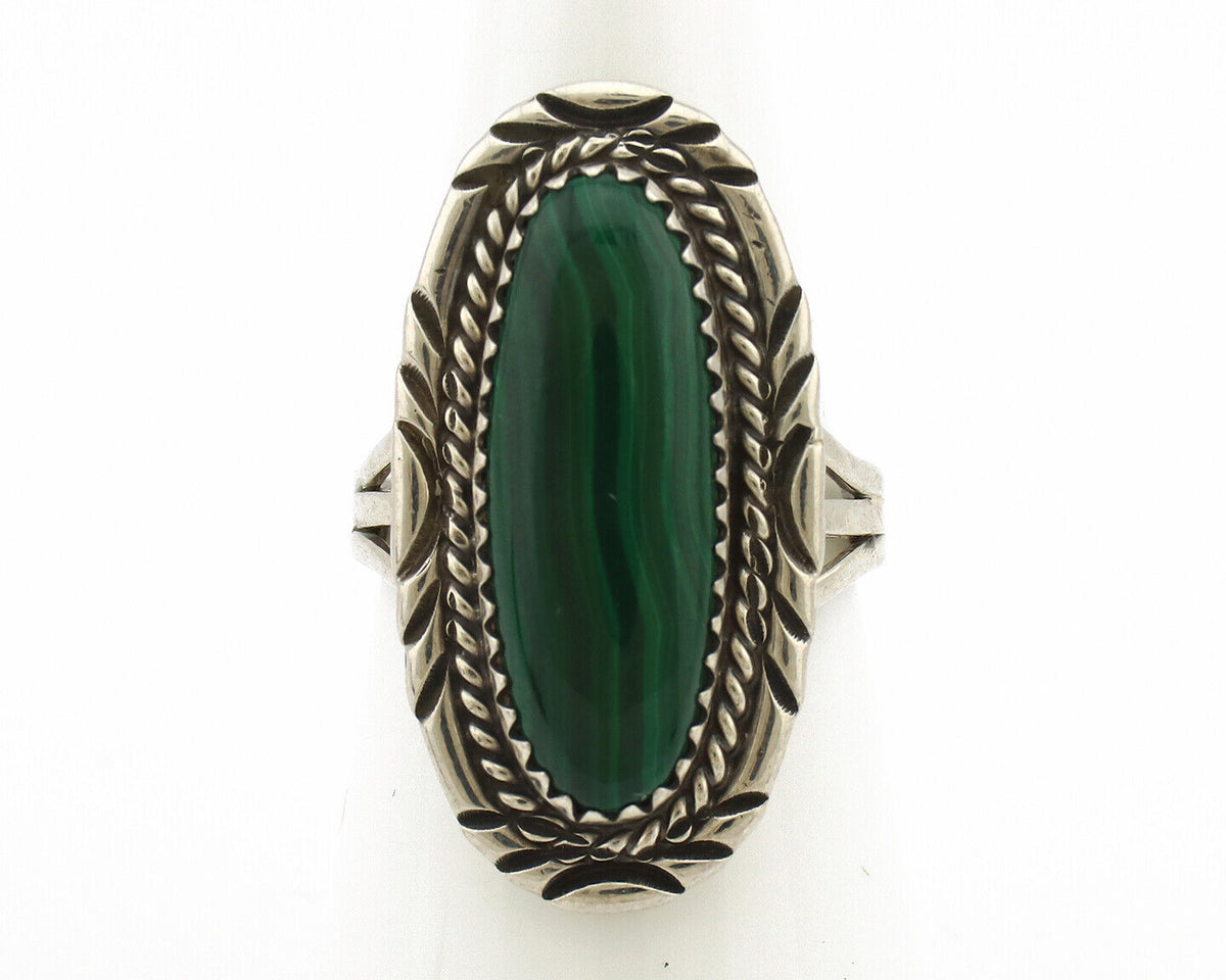 Navajo Ring 925 Silver Natural Malachite Artist Signed William Denetdale C.80's