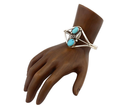 Navajo Bracelet 925 Silver Blue Turquoise Native American Artist Sgined Paul J