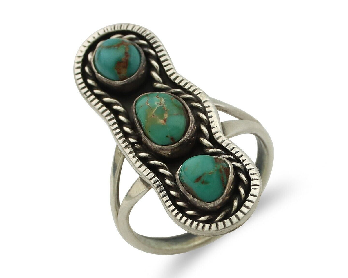 Navajo Ring .925 Silver Natural Blue Turquoise Native American Artist C.80's