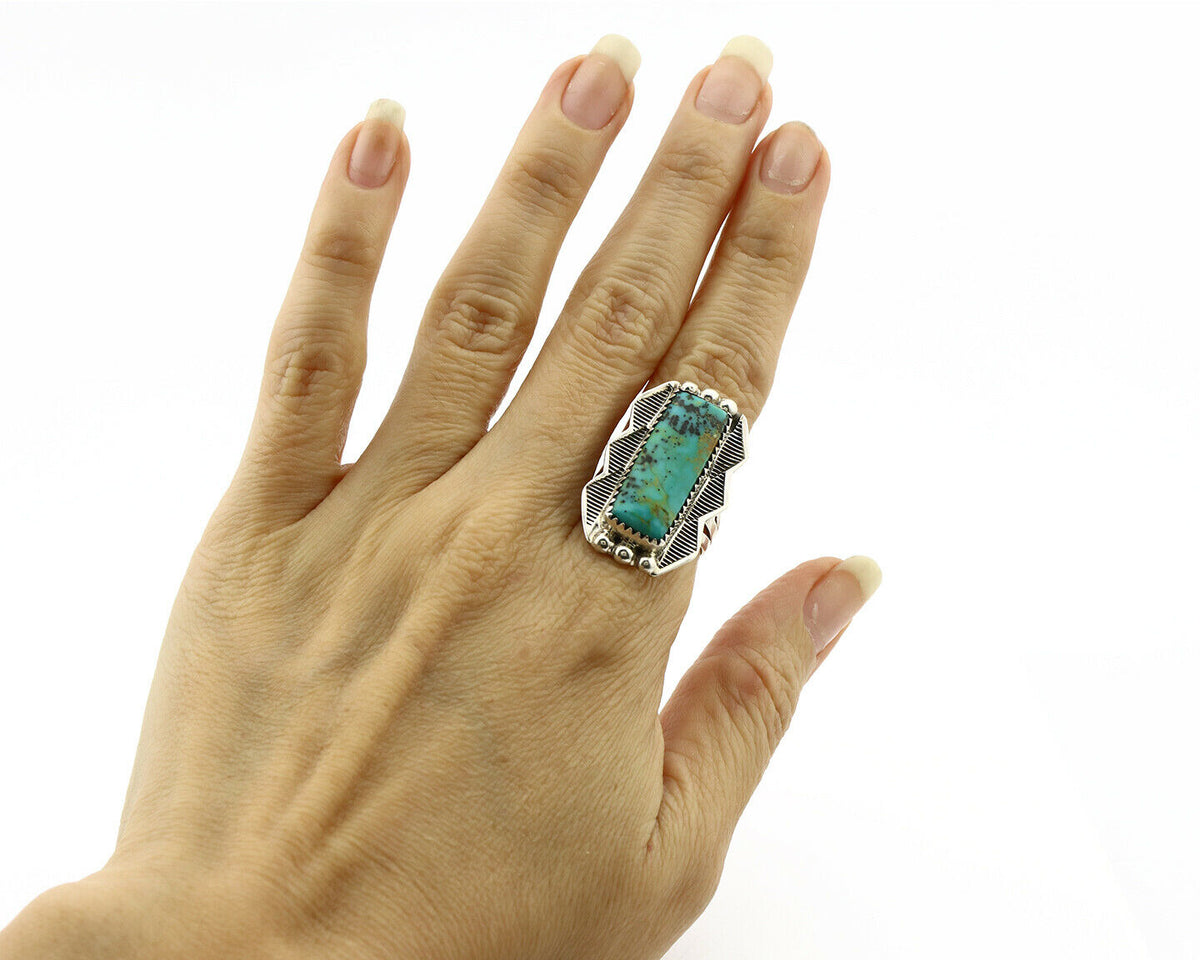 Navajo Ring .925 Silver Natural Aqua Turquoise Signed Apache C.80's