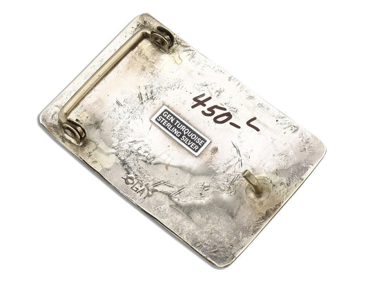 Navajo Belt Buckle .925 Silver Handmade Chip Inlay Artist Signed Bee Gay C.80's