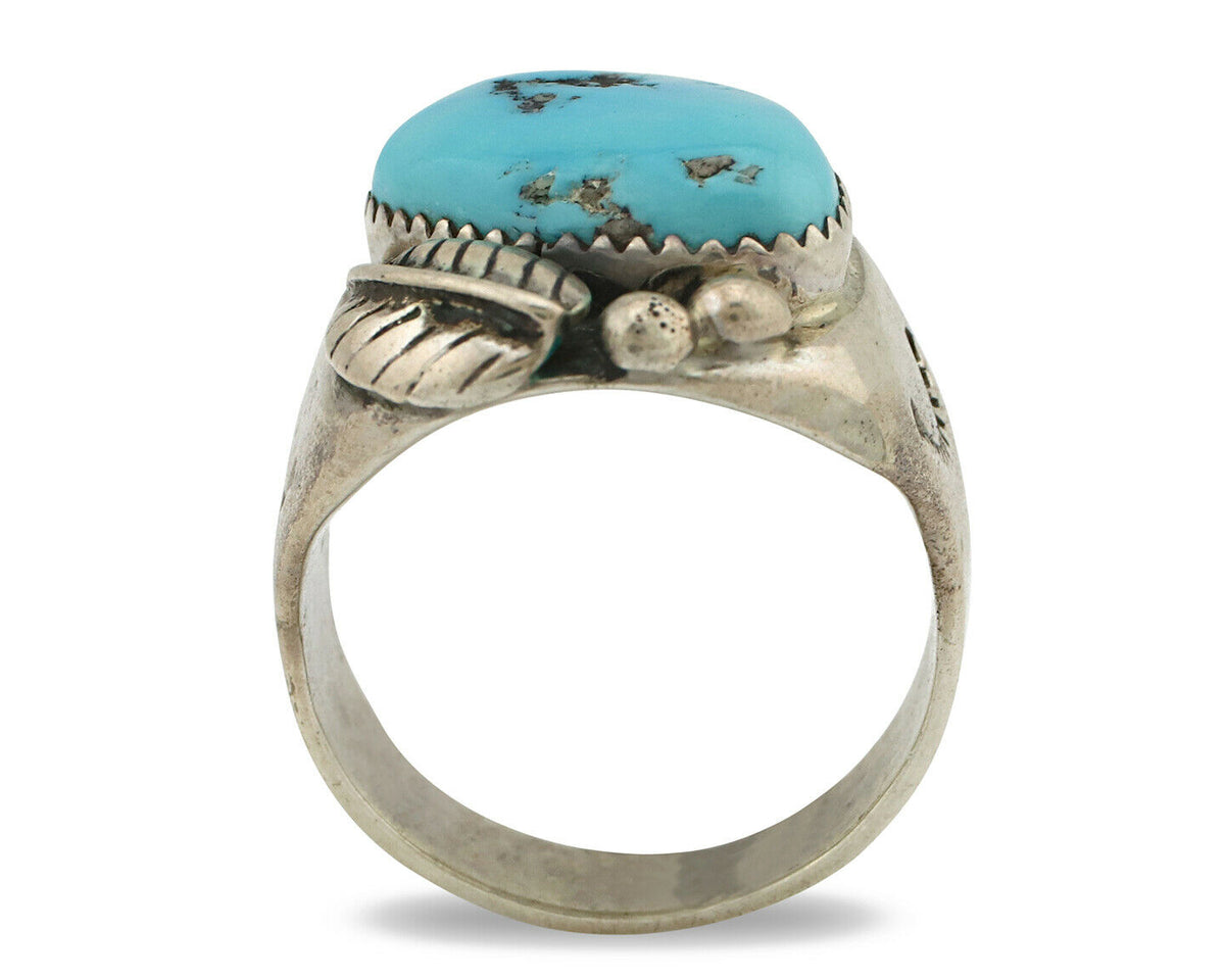 Navajo Ring .925 Silver Blue Turquoise Artist Signed R C.80's