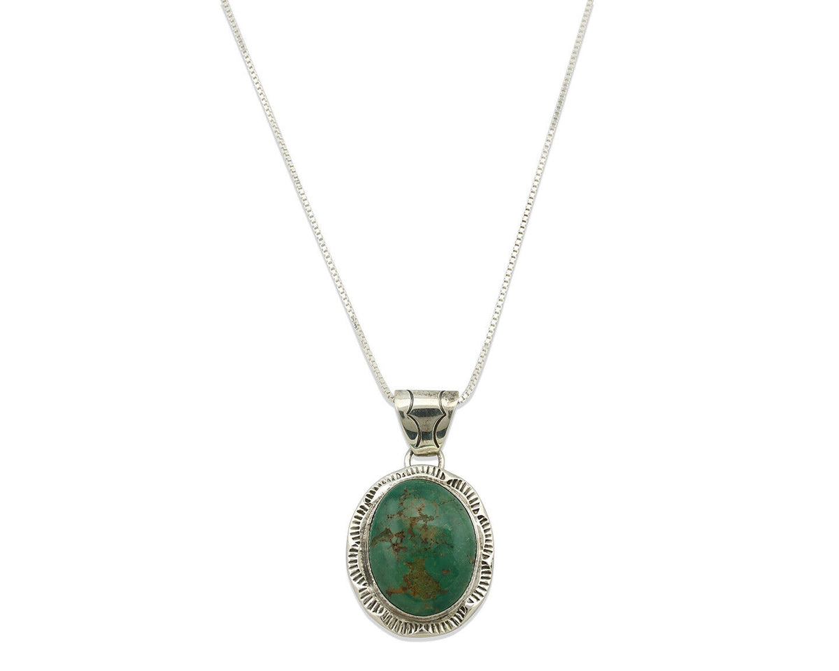 Navajo Kingman Turquoise Pendant .925 Silver Artist Signed JP C.80's