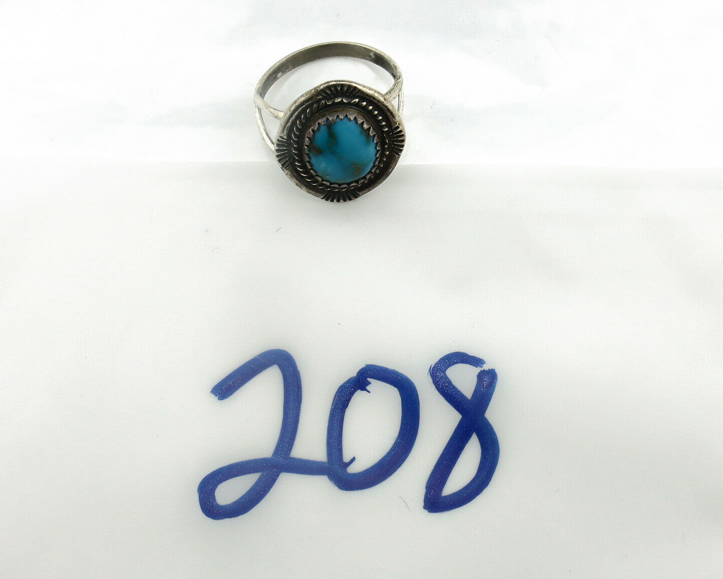 Navajo Ring .925 Silver Natural Blue Turquoise Native American Artist C.80's