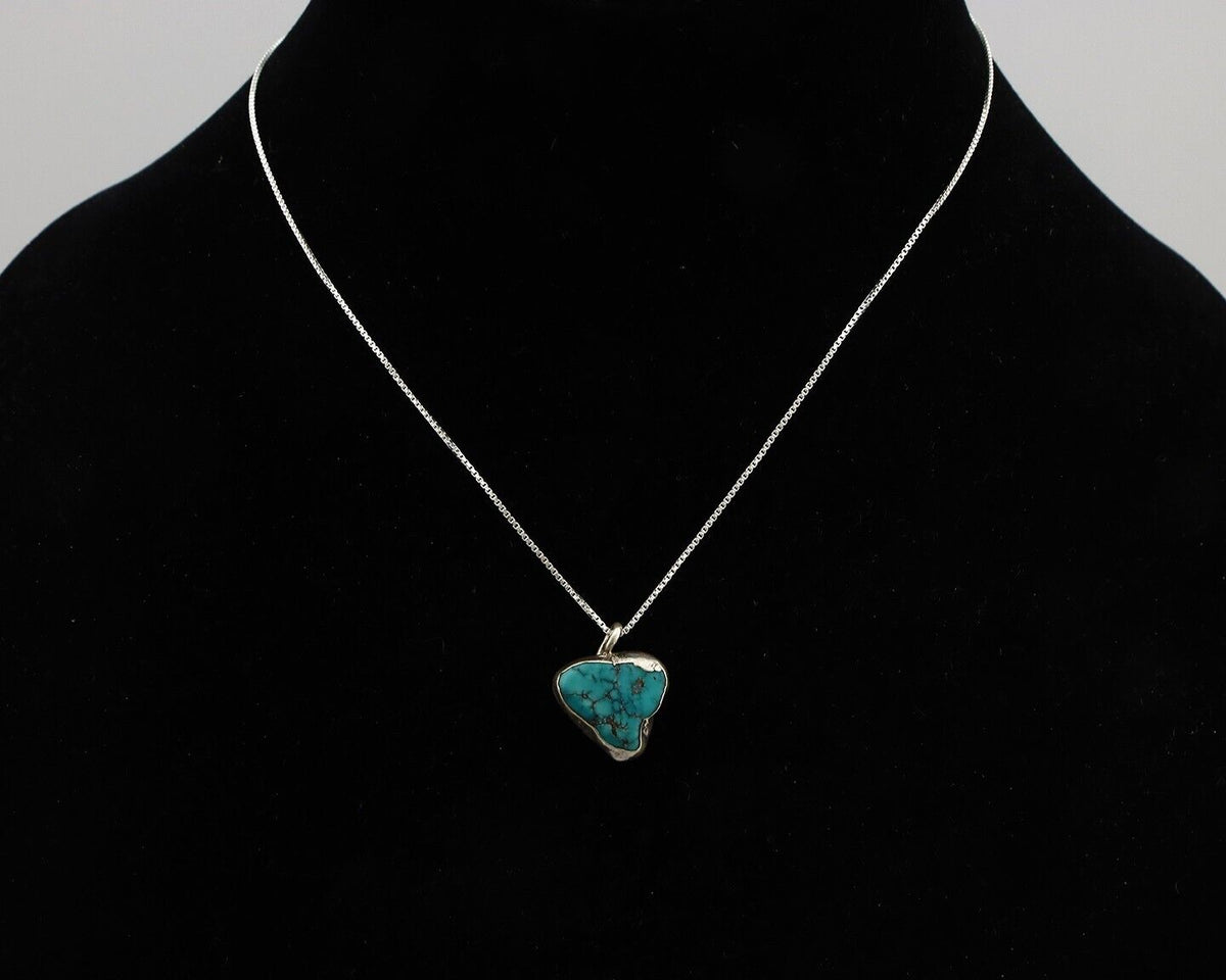 Navajo Handmade Necklace 925 Silver Blue Morenci Turquoise Native Artist C.80's