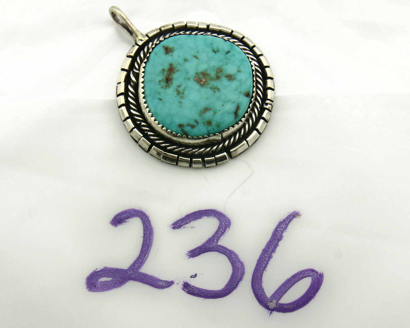 Navajo Pendant .925 Silver Kingman Turquoise Signed Artist Tom Willeto C.80's