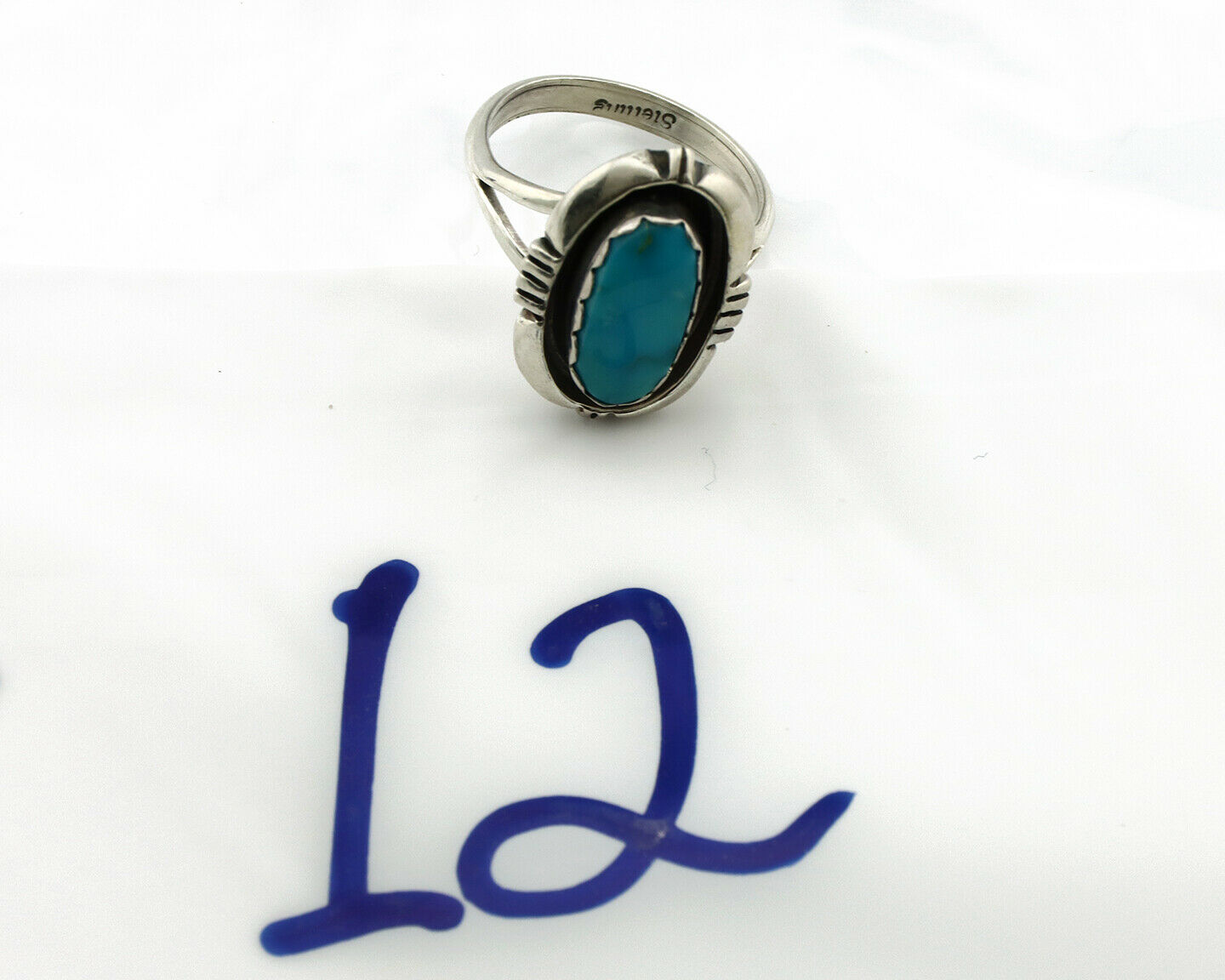Navajo Ring .925 Silver Kingman Turquoise Handmade Native American Artist C80s