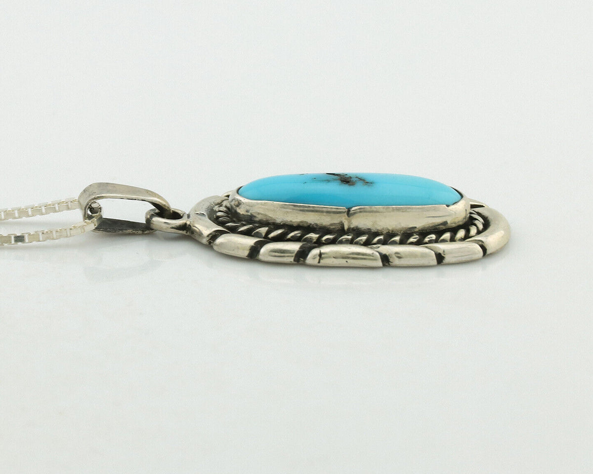 Navajo Necklace 925 Silver Sleeping Beauty Turquoise Signed M Montoya C.80's