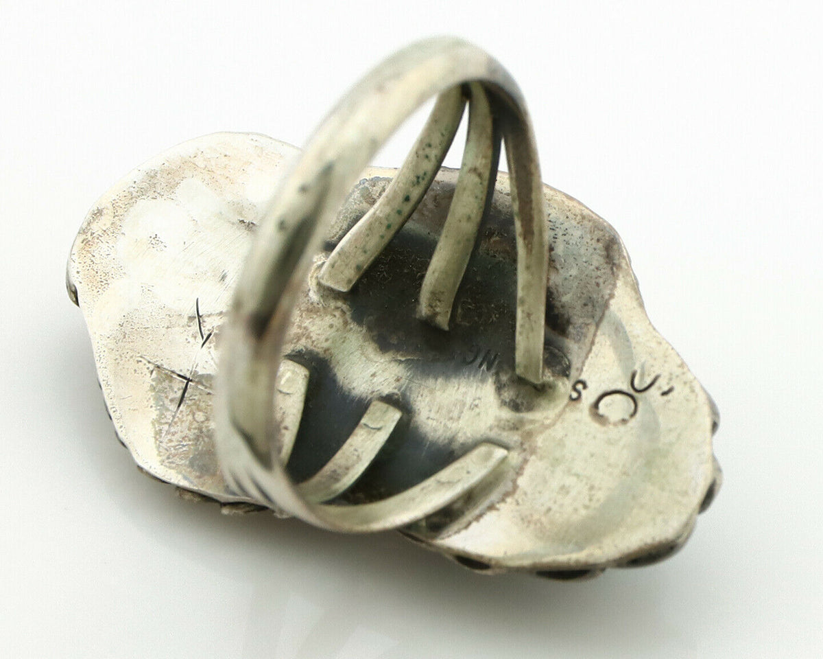 Navajo Ring .925 Silver Turquoise & Coral Artist Signed Thomas Singer C.80's