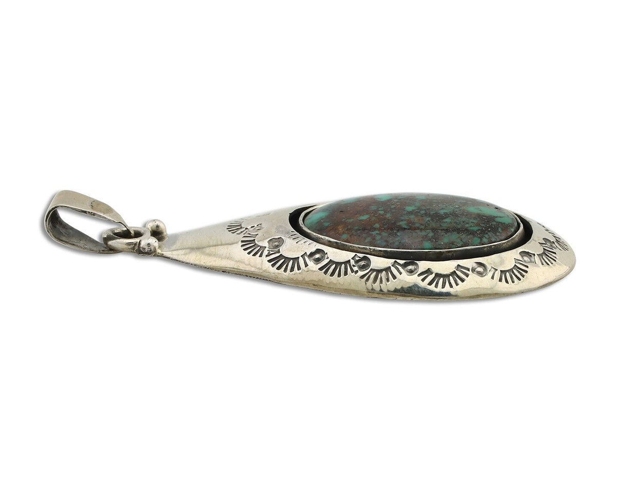 Navajo Pendant 925 Silver Spiderweb Turquoise Artist Signed C Montoya C.80's