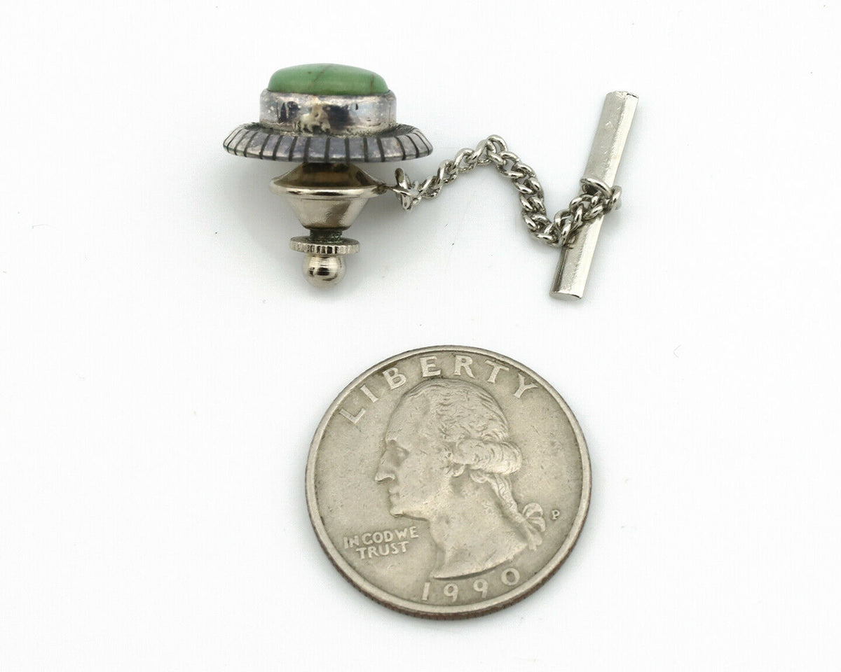 Navajo Tie Tack .925 Silver Manassas Turquoise Native American Artist C.80's