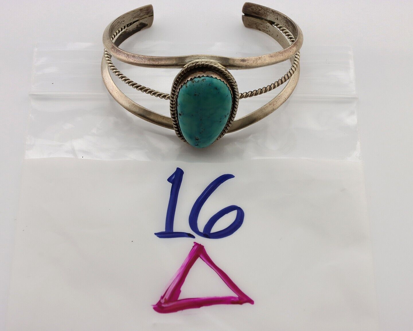 Navajo Cuff Bracelet 925 Silver Spiderweb Turquoise Native American Artist C.80s