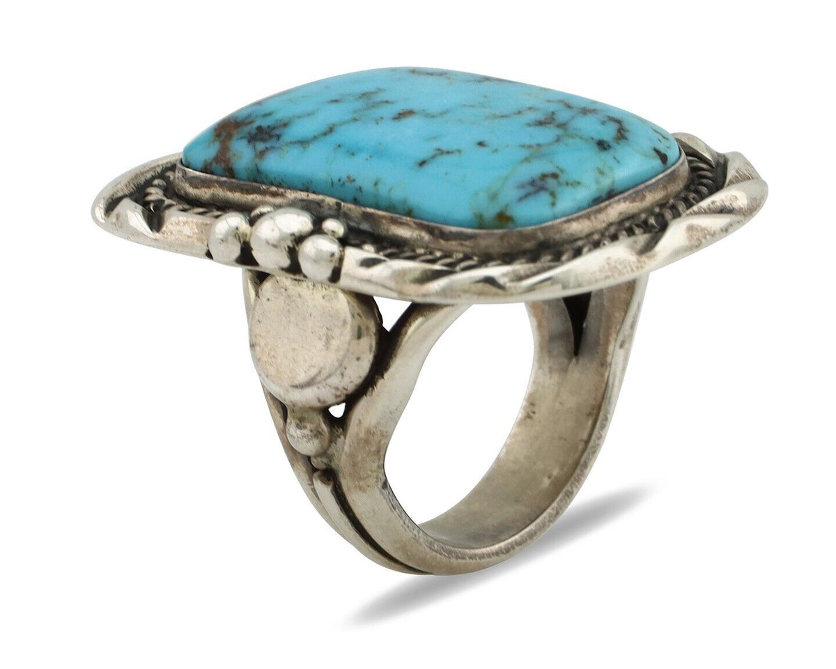 Navajo Ring 925 Silver Natural Blue Turquoise Artist Signed D Zachary C.80s