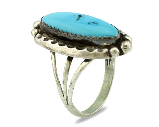 Navajo Ring .925 Silver Natural Blue Turquoise Artist Signed SC C.80's