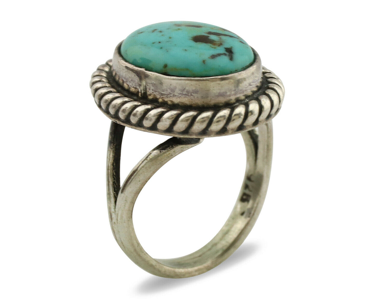 Navajo Ring .925 Silver Kingman Turquoise Native American Artist C.1980's