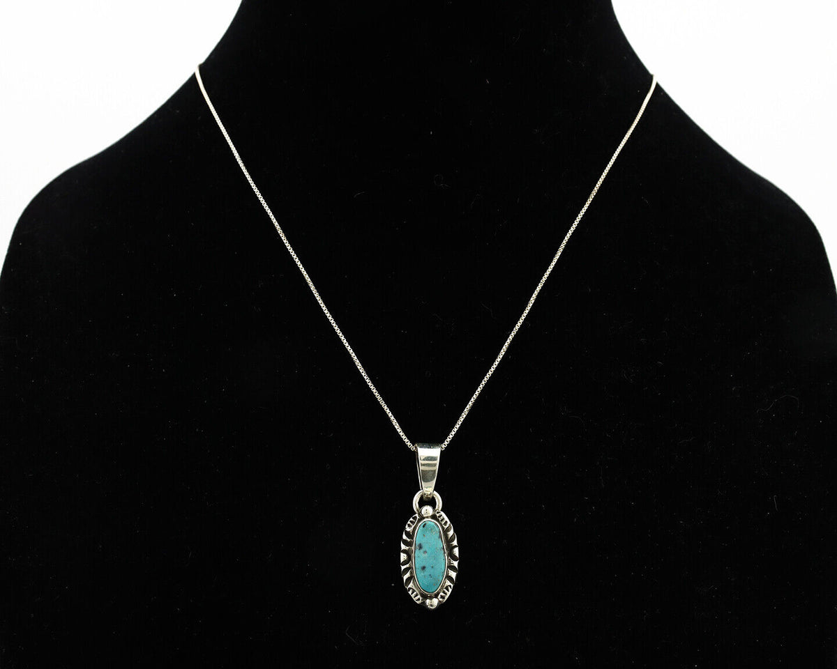 Navajo Necklace 925 Silver Kingman Turquoise Artist Signed Gecko C.80's