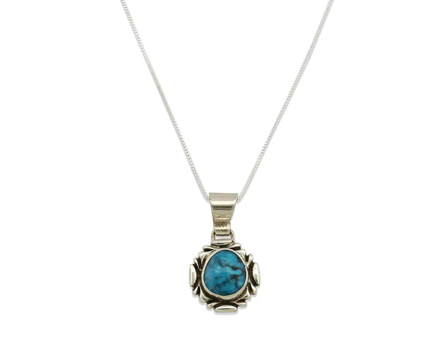 Navajo Necklace .925 Silver Blue Turquoise Artist Signed Sun C.1980's