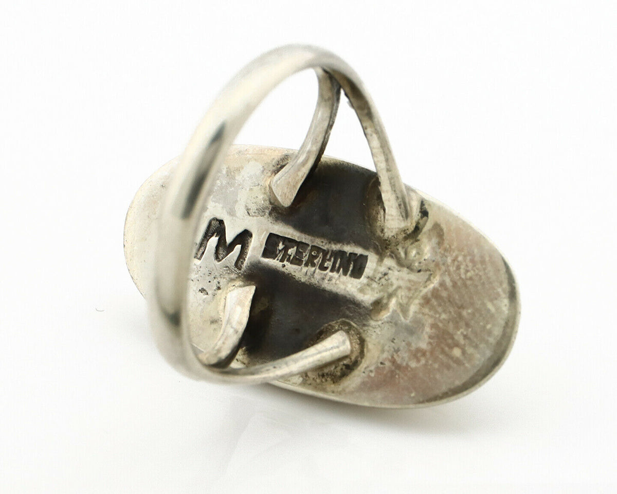 Navajo Shadow Box Ring .925 Silver Kingman Turquoise Signed M Montoya C80s