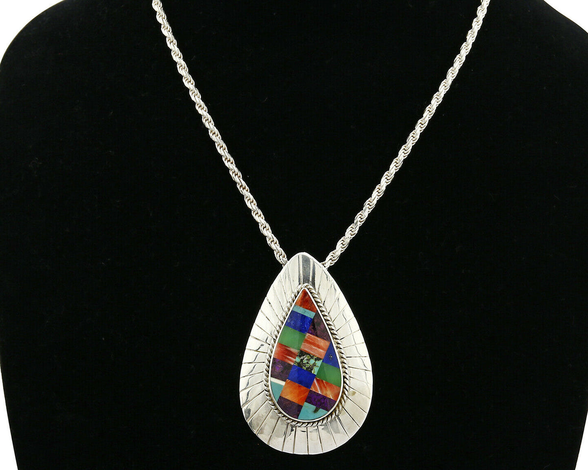 C. 1980's Navajo Signed "H" Natural Gemstone Pin or Pendant .925 Silver