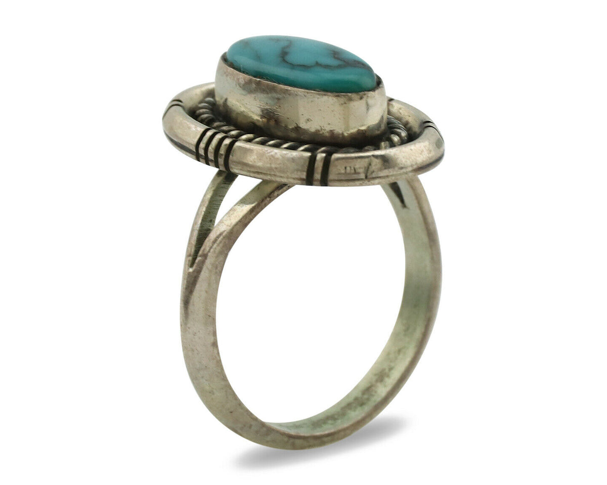 Navajo Ring .925 Silver Blue Turquoise Artist Signed B C.1980's