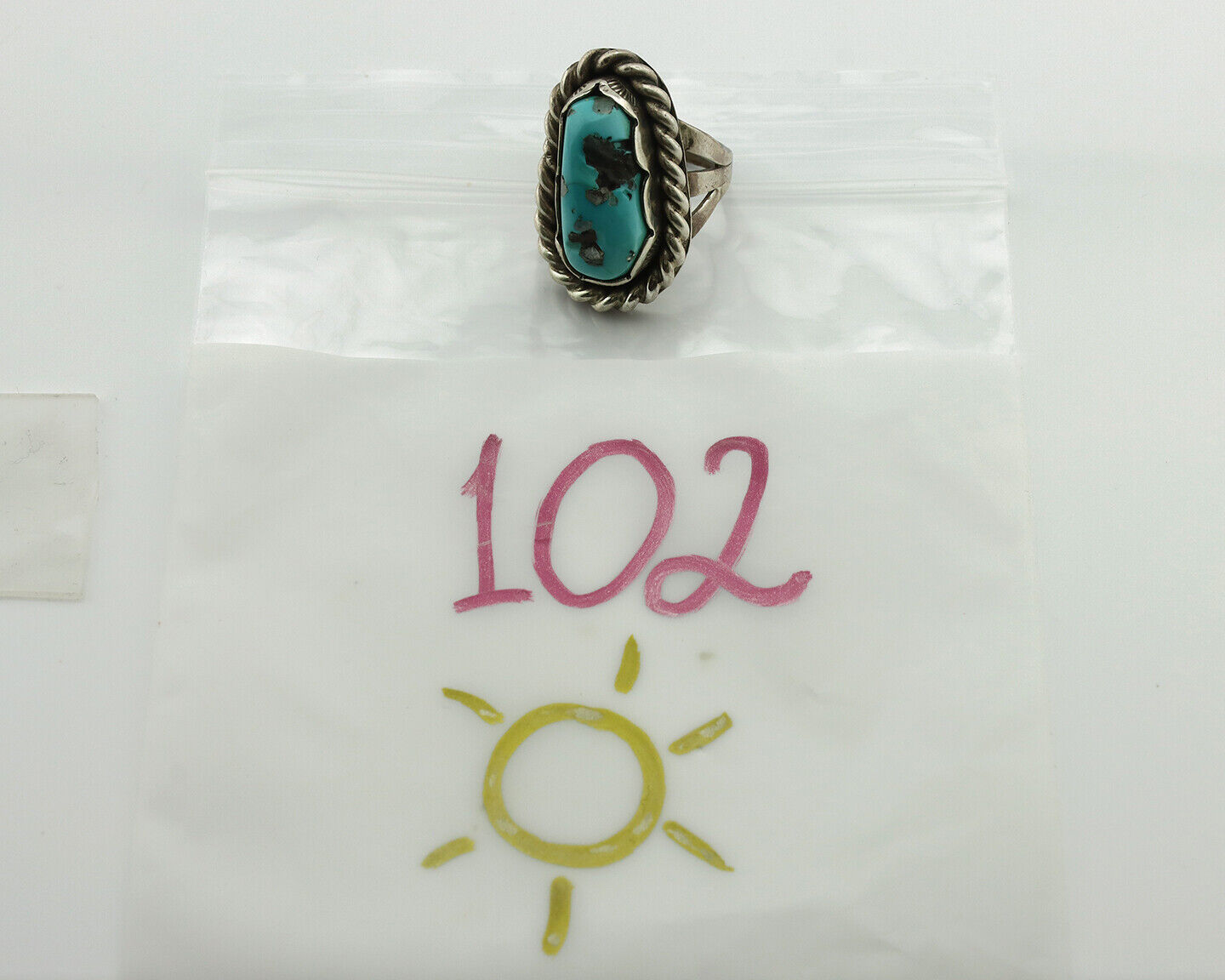 Navajo Ring 925 Silver Castle Dome Turquoise Native American Artist C.1980's