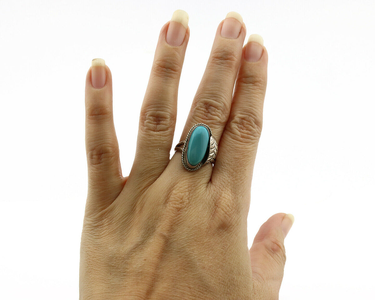 Navajo Ring .925 Silver Blue Turquoise Native American Artist C.1980's