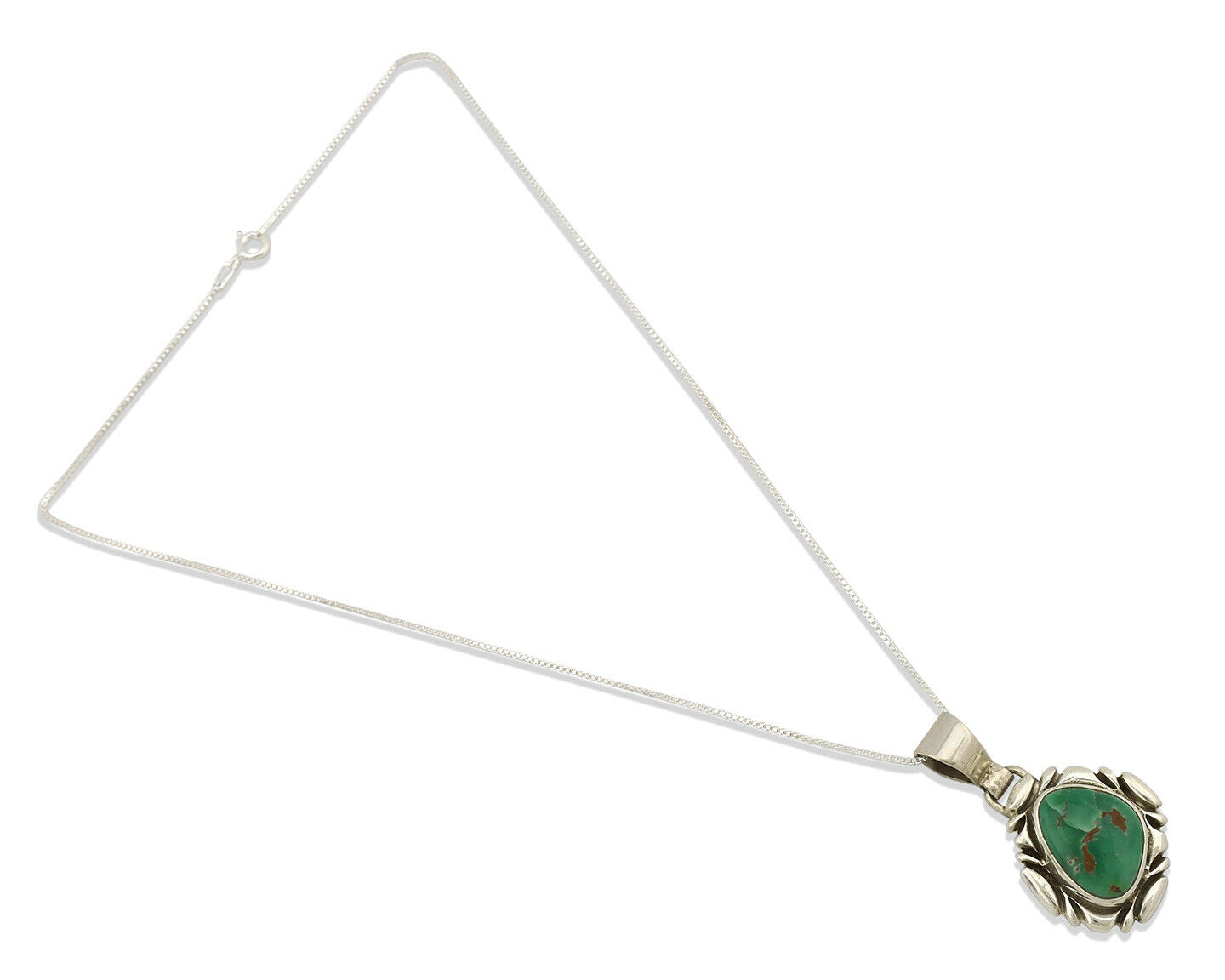 Navajo Necklace .925 Silver Green Variscite Signed Sun C.80's