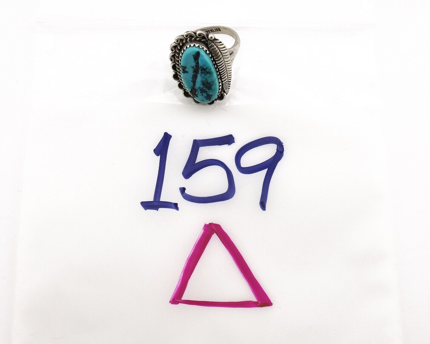 Navajo Ring .925 Silver Sleeping Beauty Turquoise Native American Artist C.80's