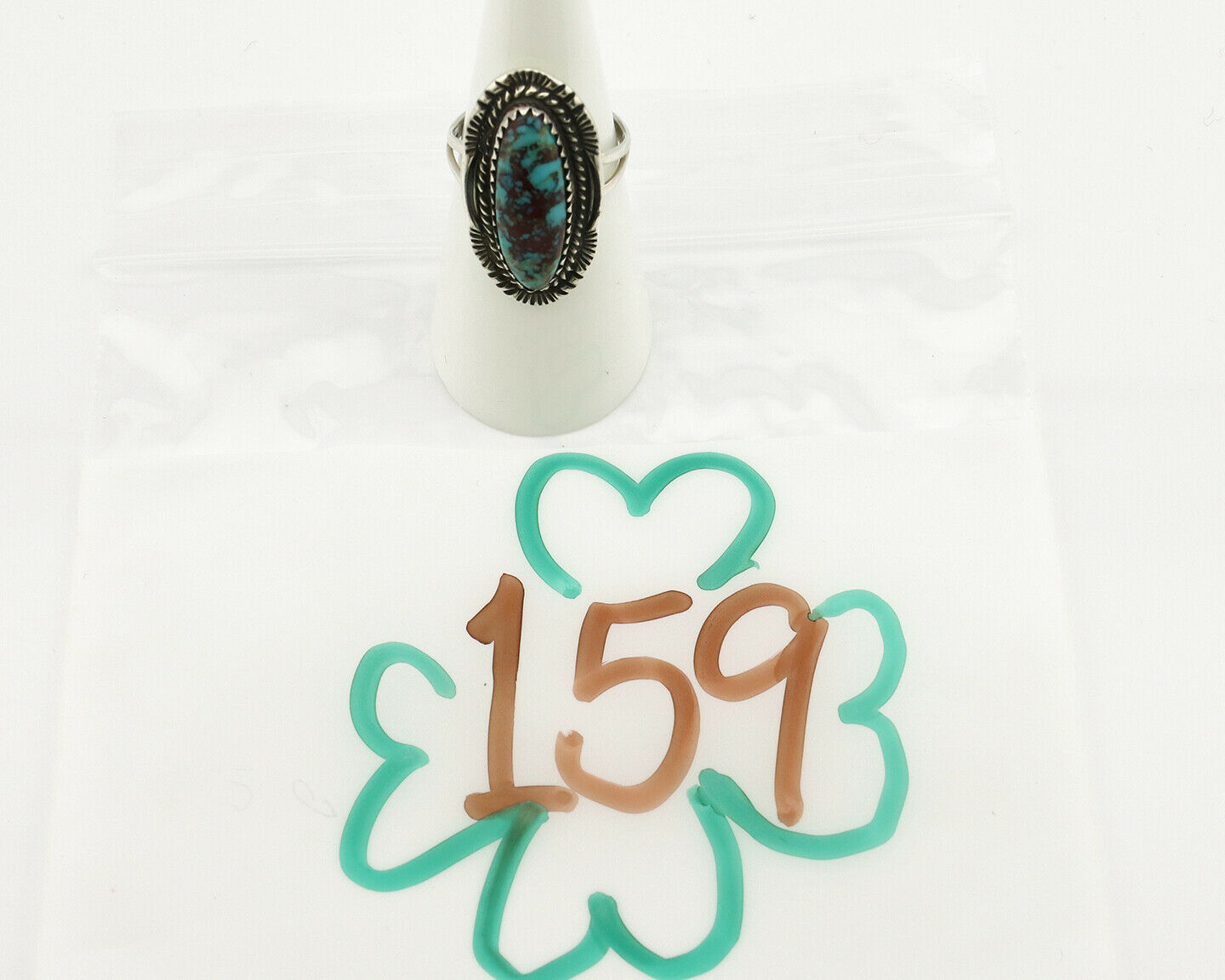 Navajo Ring .925 Silver Spiderweb Turquoise Artist Signed M C.90's