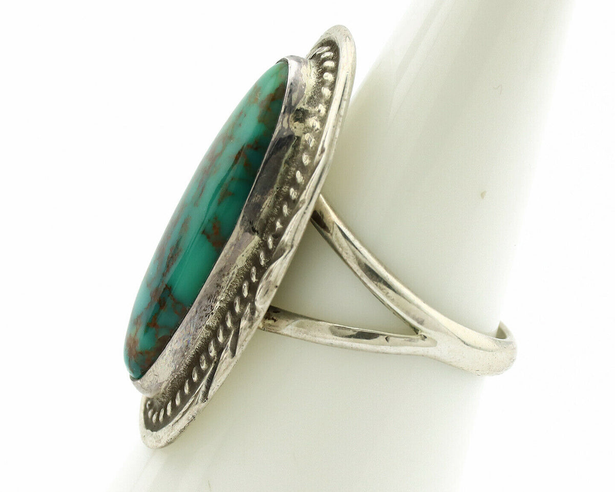 Navajo Ring .925 Silver Kingman Turquoise Native American Artist C.1980's