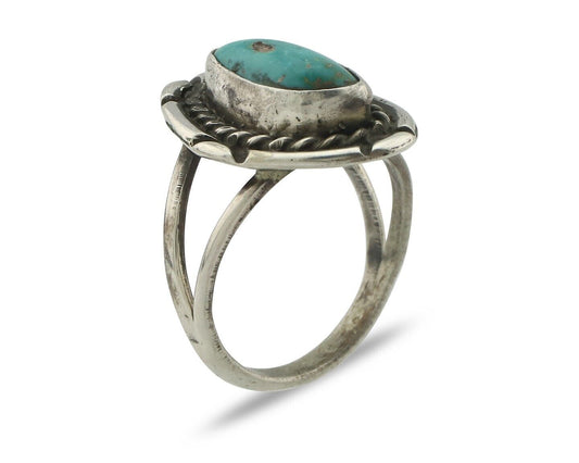 Navajo Handmade Ring .925 Silver Kingman Turquoise Native Artist C.80's
