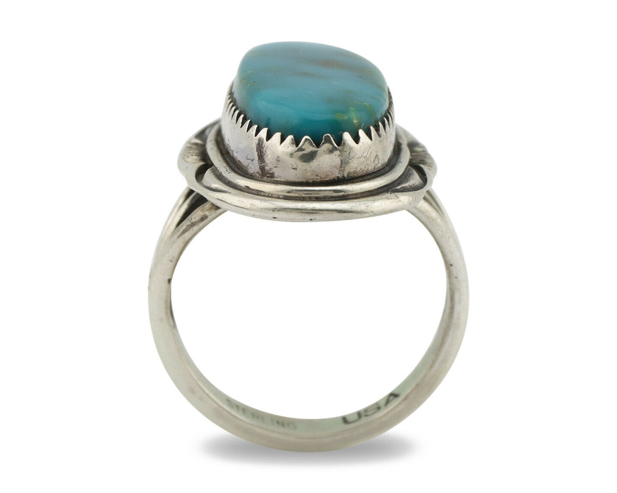 Navajo Ring .925 Silver Kingman Turquoise Native American Artist C.80's